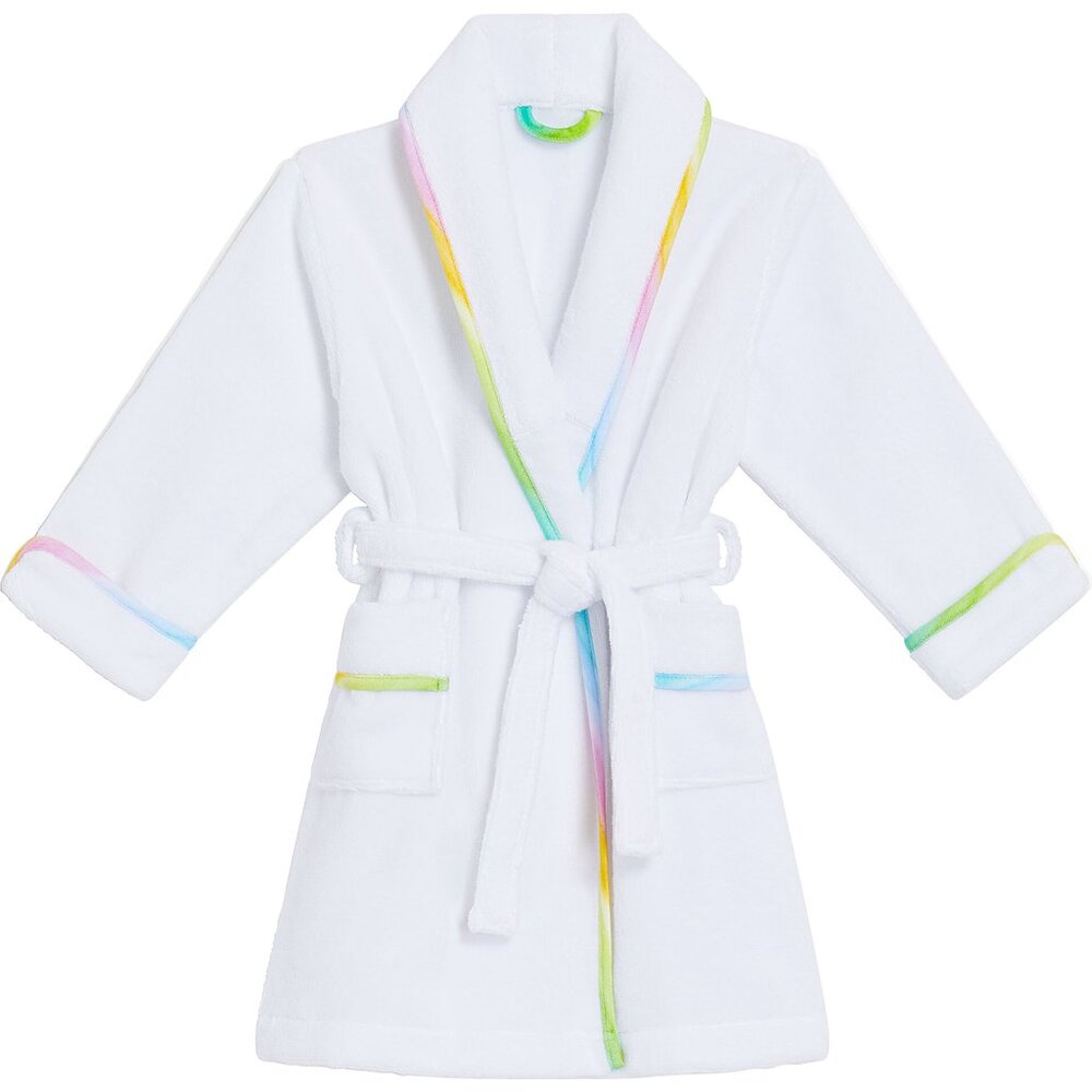 New Hill House Baby Tiny Hotel Robe White Rainbow Trim 100% Organic Cotton 6-12m